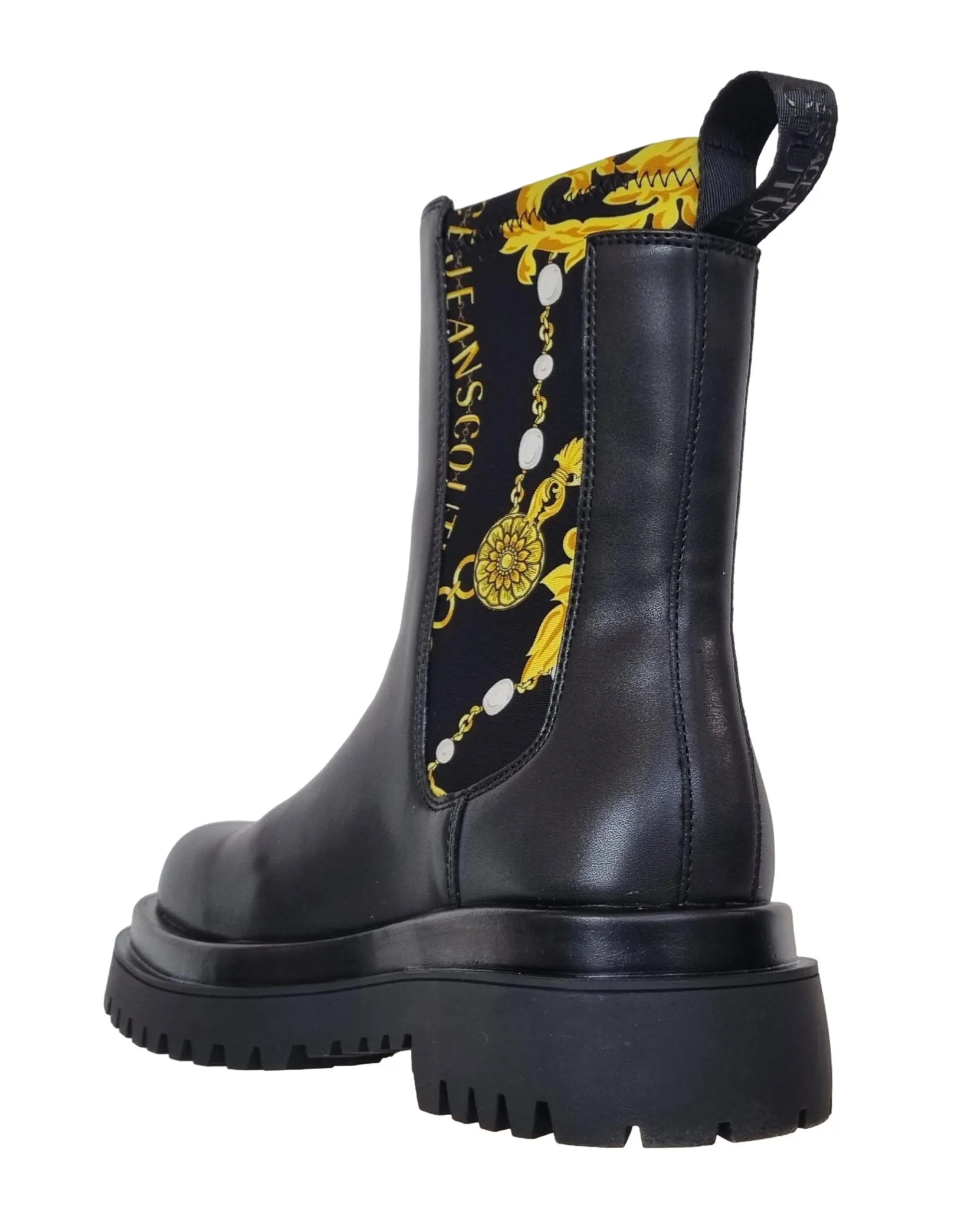 Versace zapatos botín 75VA3S60 DREW negro estampado de cadenas
