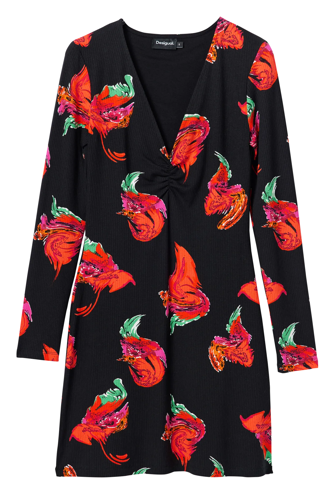 Vestido corto con estampado de flores en negro