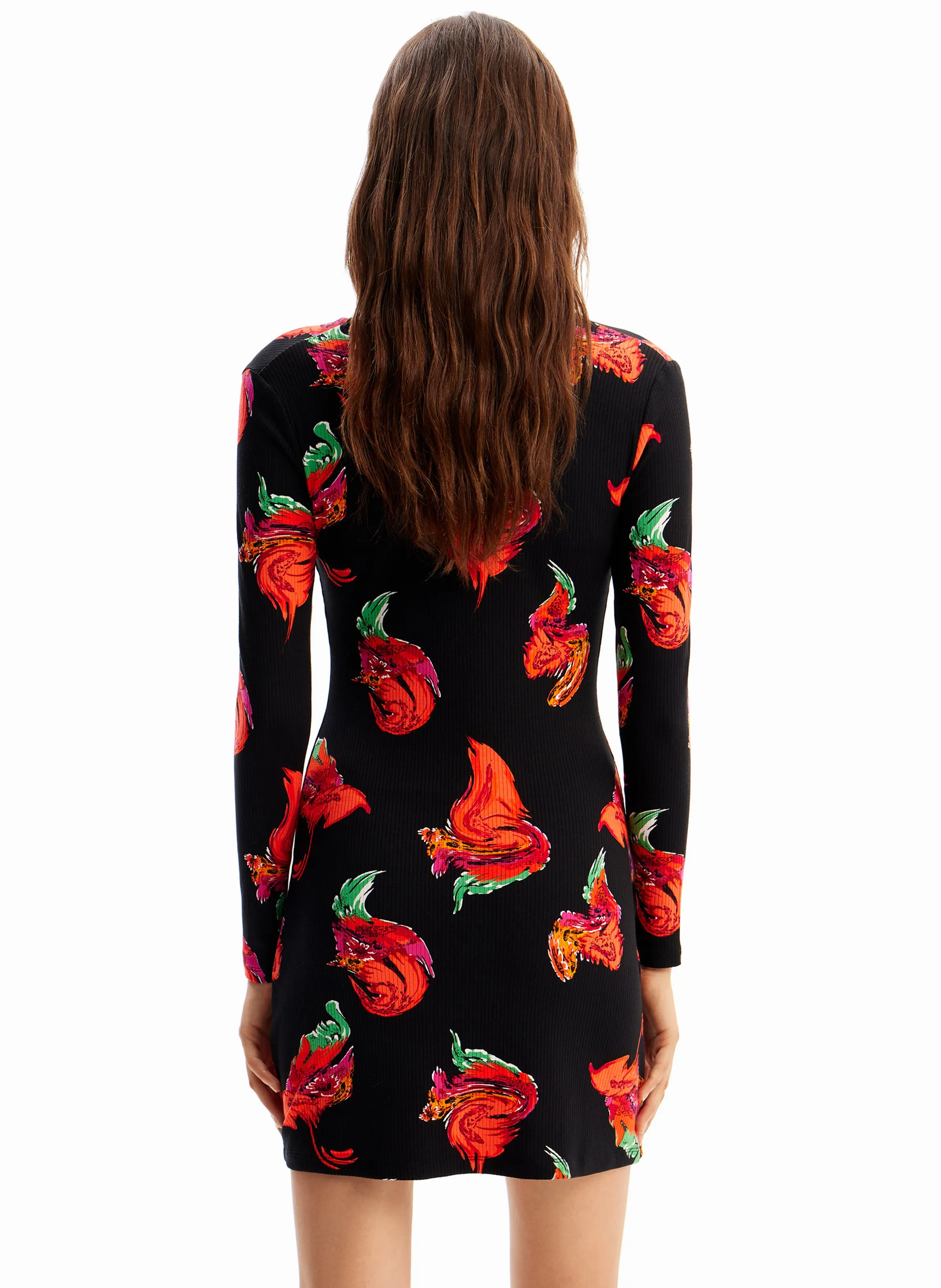 Vestido corto con estampado de flores en negro