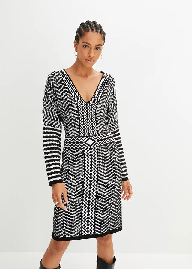 VESTIDO DE PUNTO NEGROBLANCO DE RAYAS