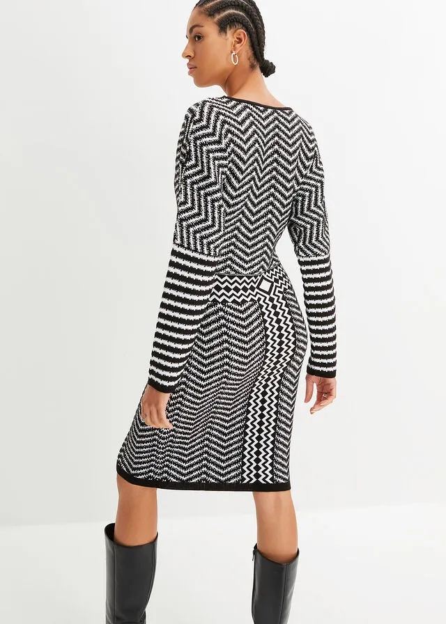 VESTIDO DE PUNTO NEGROBLANCO DE RAYAS